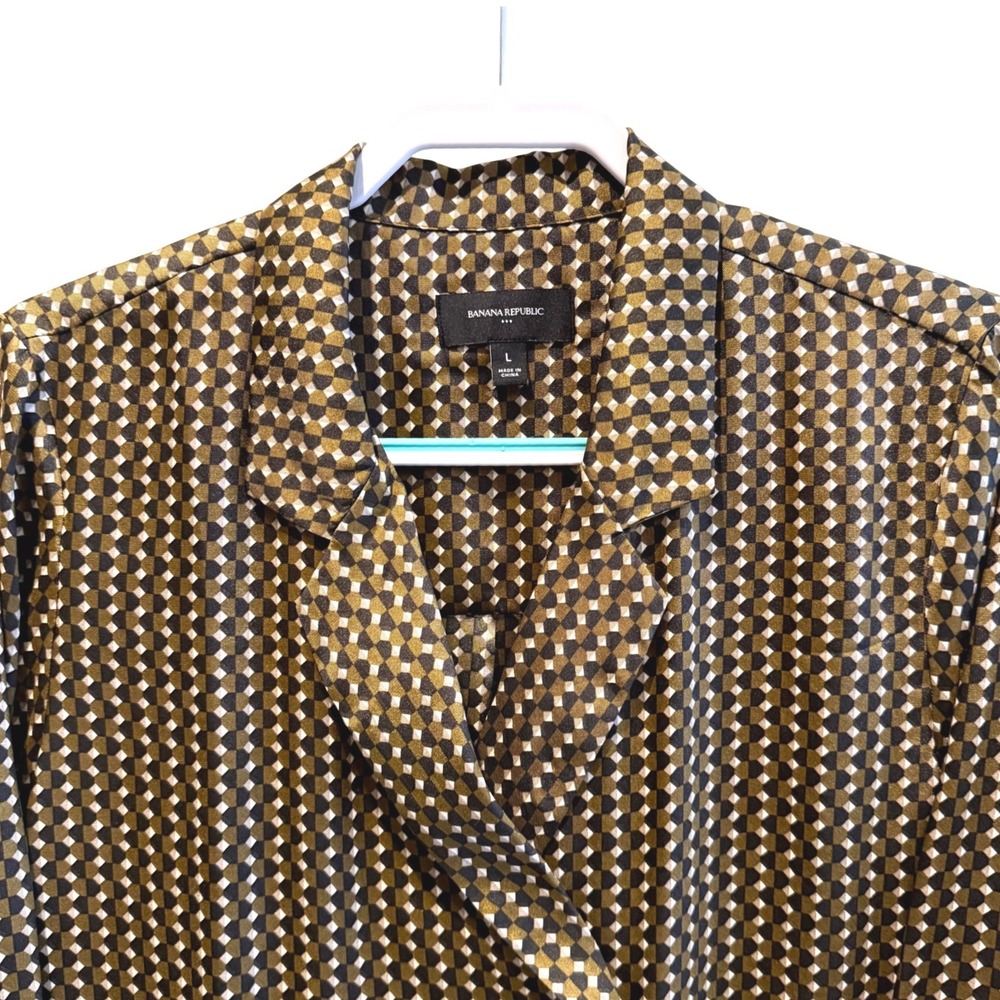 Banana Republic Blouse Gold Geometric Double Breasted Career Women Size L